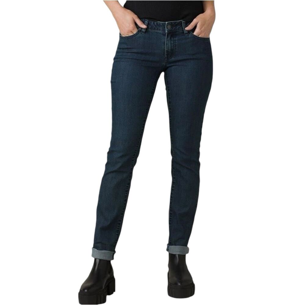 Prana Denim Women Size 10 dark was stretch mid rise skinny jeans organic Cotton